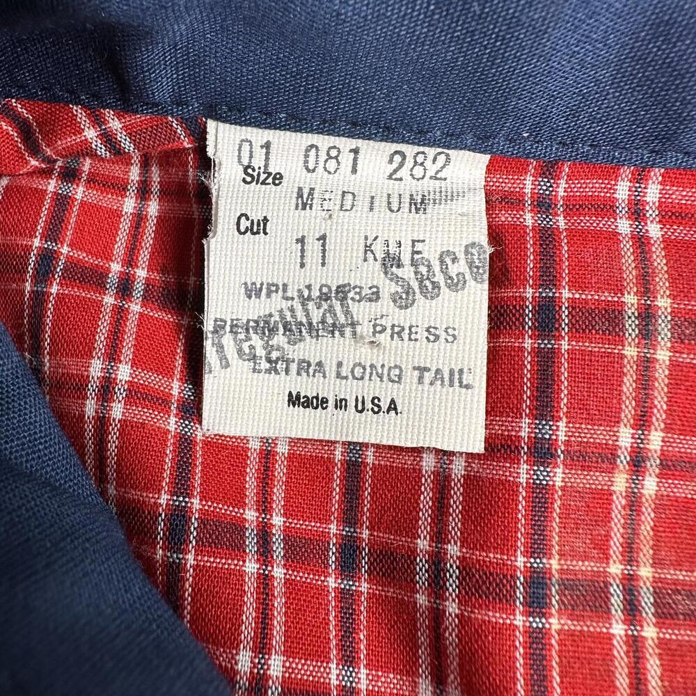 VTG Karman Shirt Mens MT Red Navy Micro Check Plaid Calvary Bib Rockabilly USA - Picture 3 of 8
